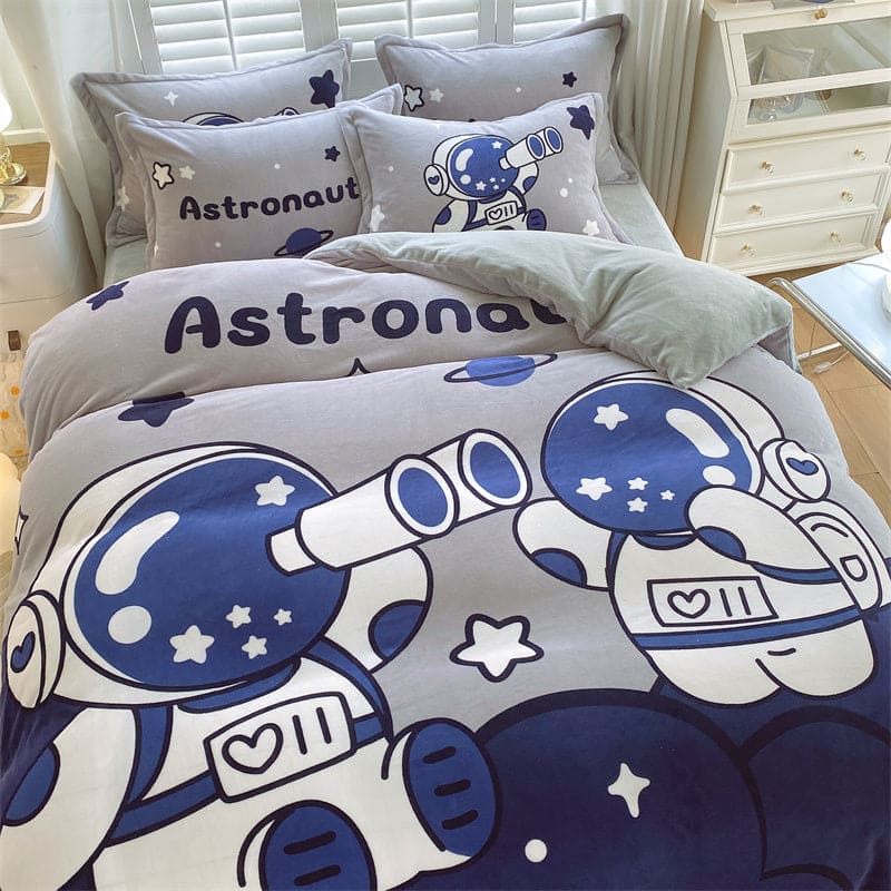 Thick Cartoon Coral Velvet Bed Set