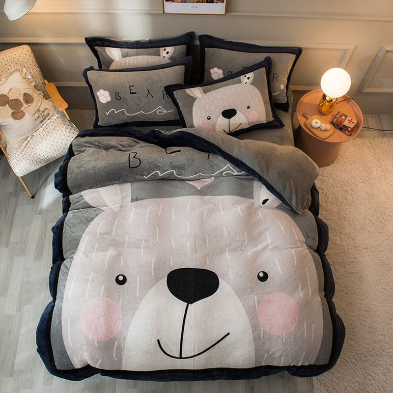 Thick Cartoon Coral Velvet Bed Set
