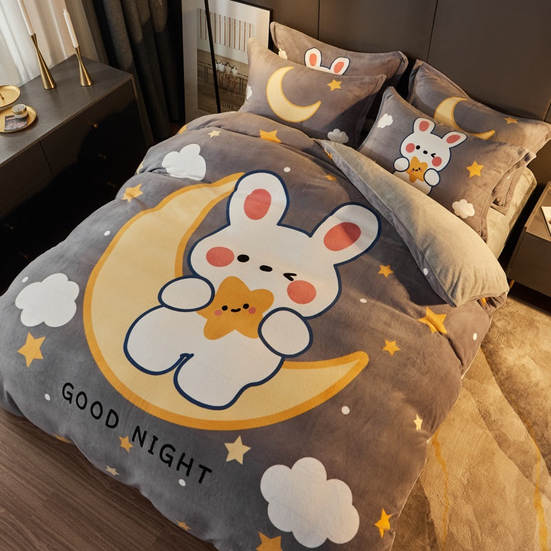 Thick Cartoon Coral Velvet Bed Set 