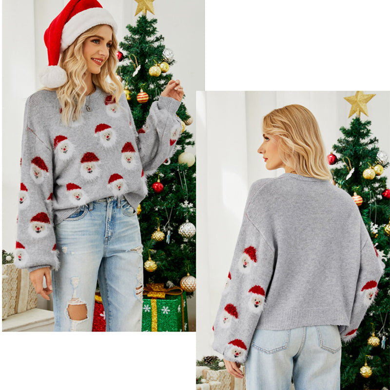 Womens Cozy Christmas Sweater Santa Print