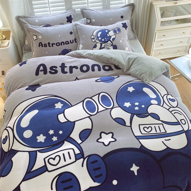 Thick Cartoon Coral Velvet Bed Set 