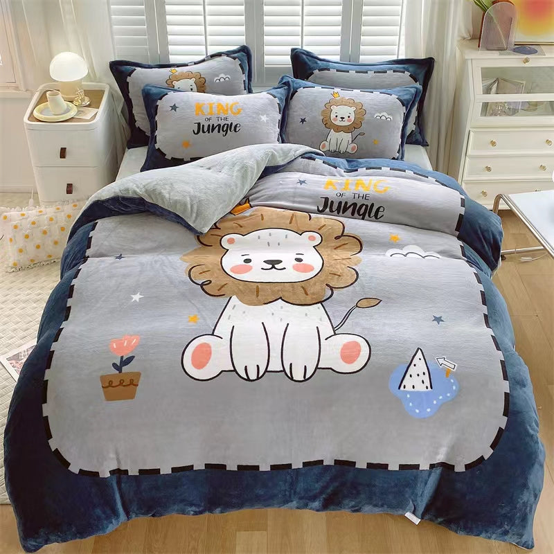 Thick Cartoon Coral Velvet Bed Set 